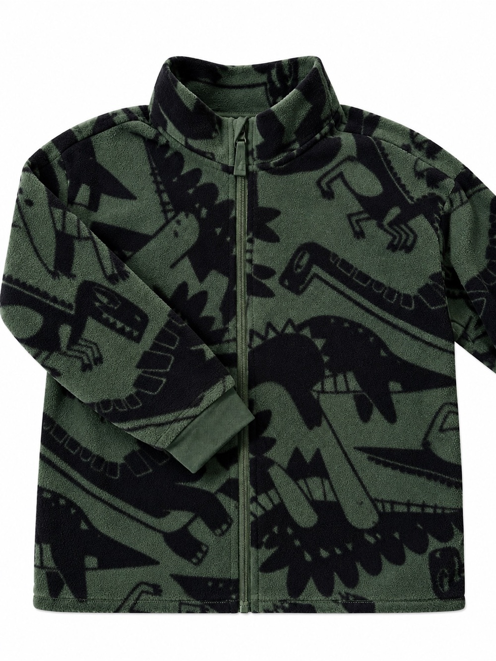 H&M Olive Green and Black Dinosaur Fleece Zip Jacket